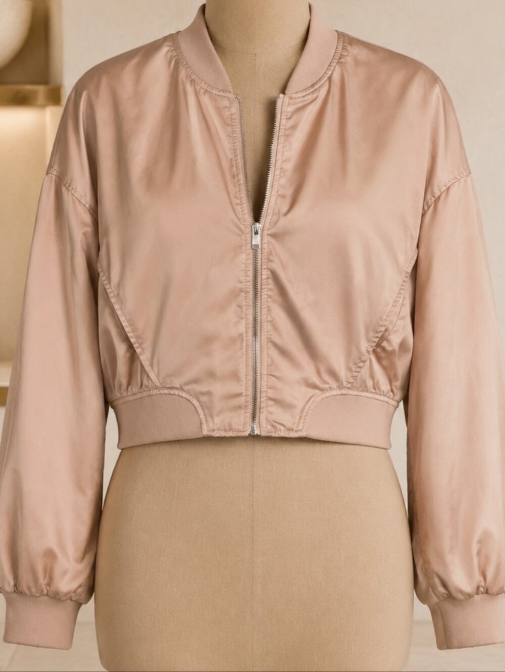 Women's Zara Lightweight Satin Bomber Jacket - Blush Size XS